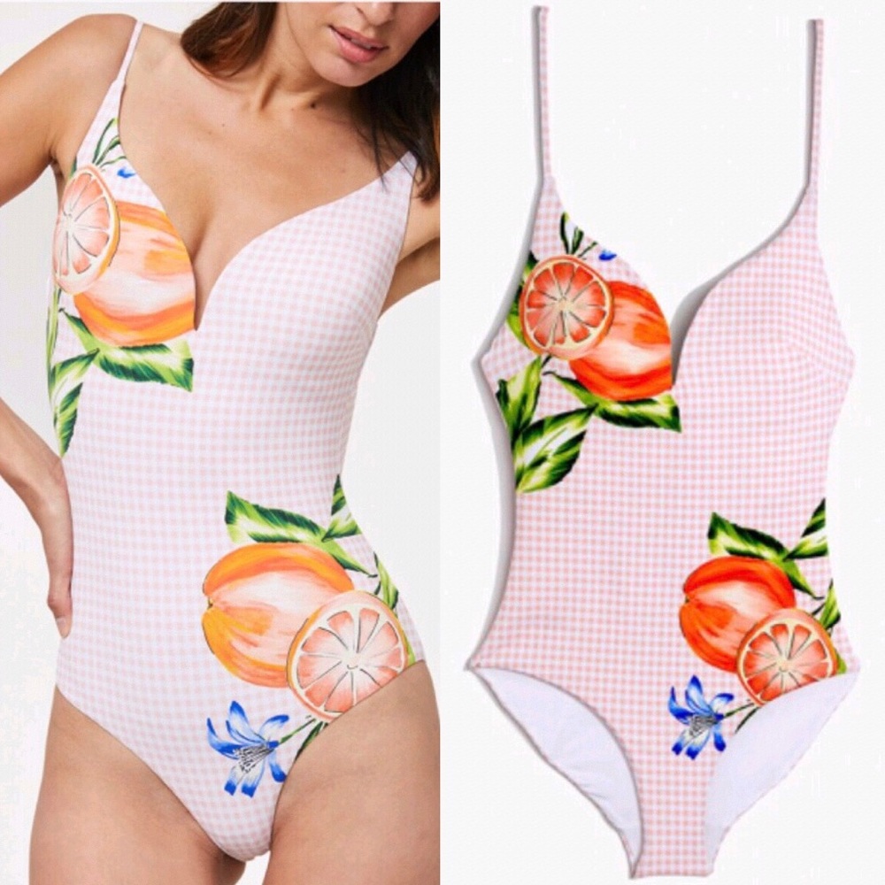 Anthropologie Onia Onepiece Swimsuit Orange Plaid